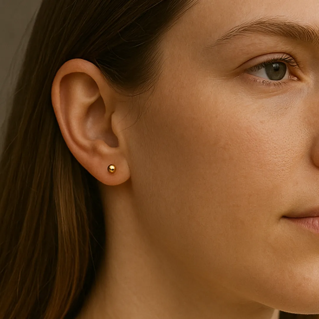 14 Ayar Altın Parlak Top Küpe (4 mm)