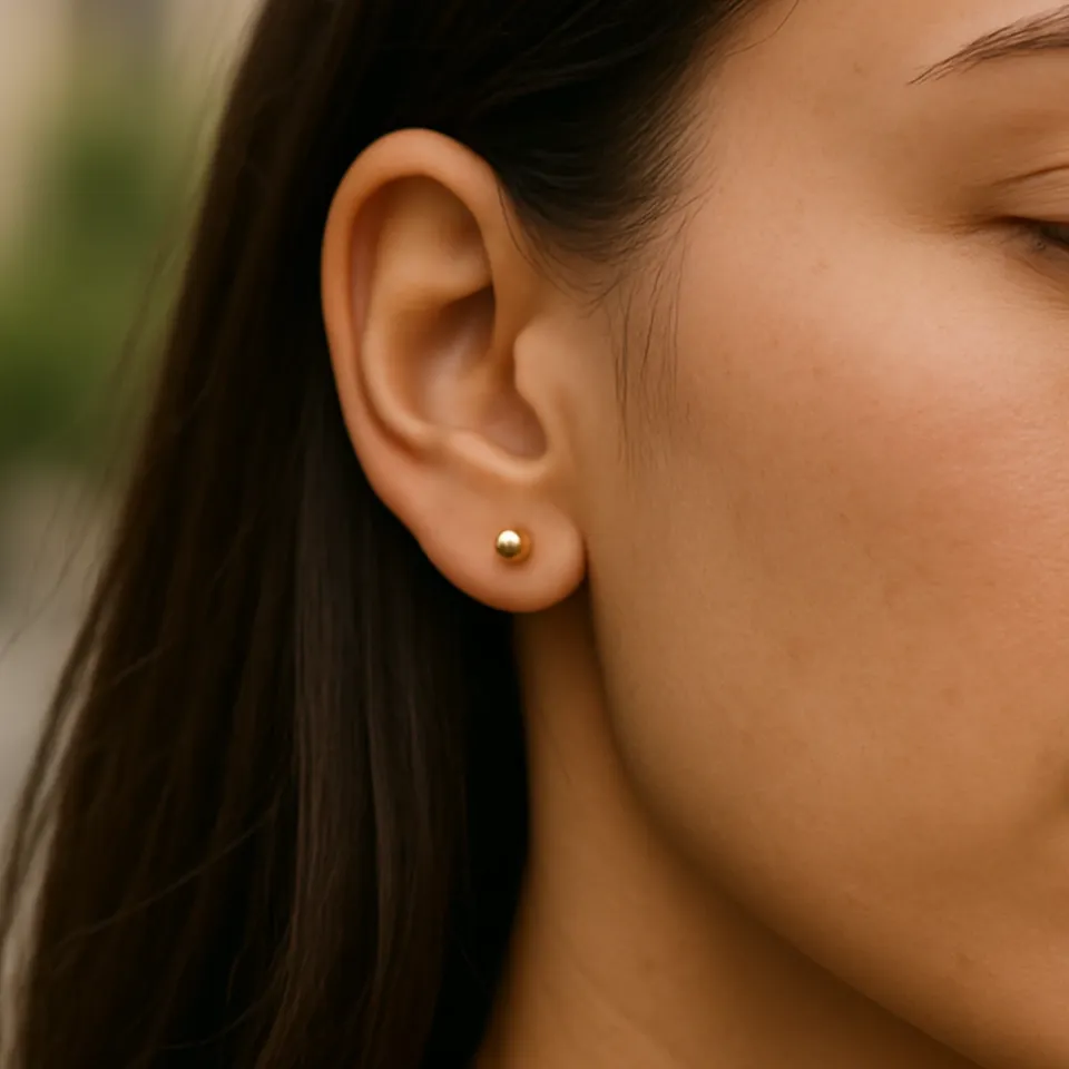 14 Ayar Altın Parlak Top Küpe (4 mm)