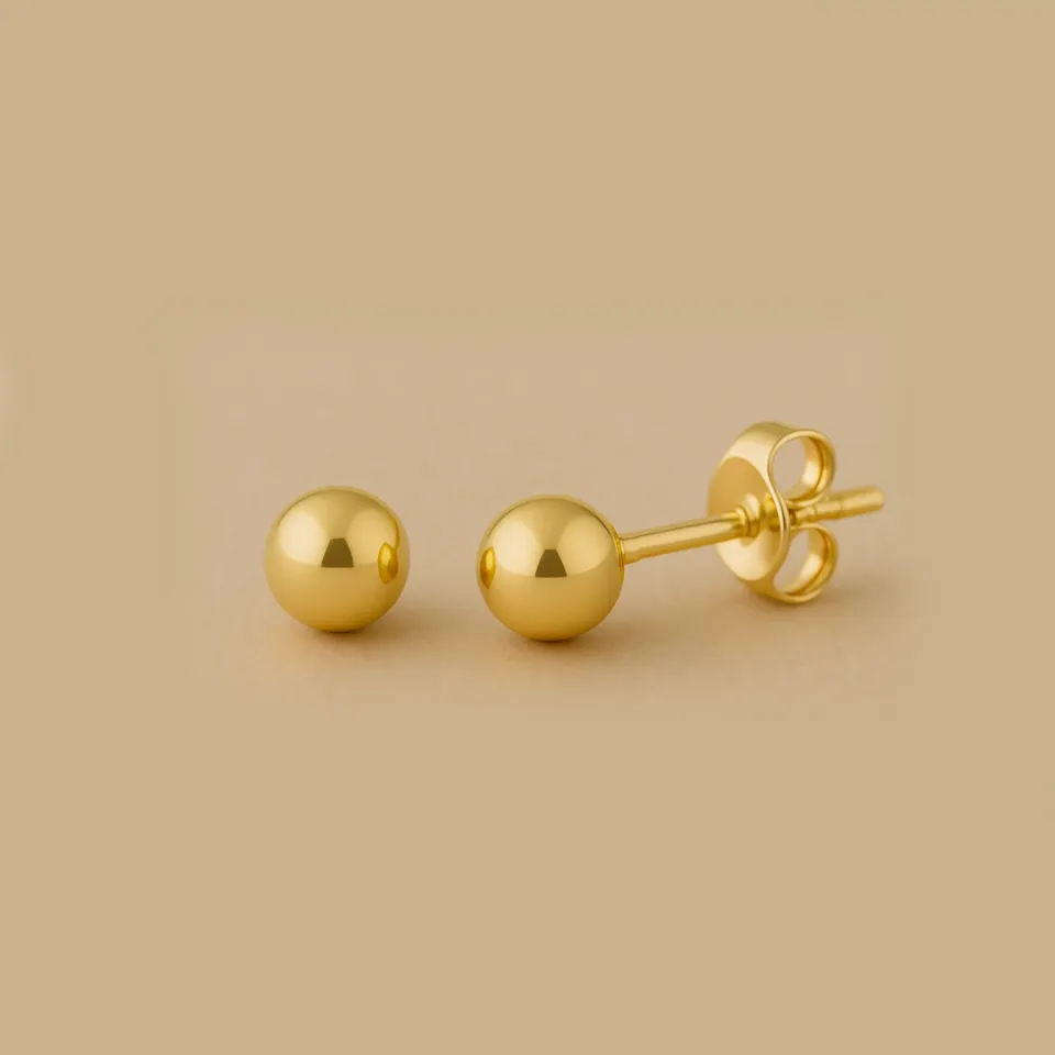 14 Ayar Altın Parlak Top Küpe (4 mm)