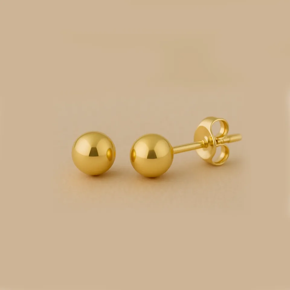 14 Ayar Altın Parlak Top Küpe (5 mm)