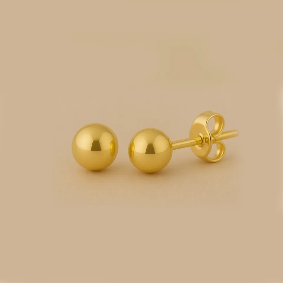 14 Ayar Altın Parlak Top Küpe (6 mm)