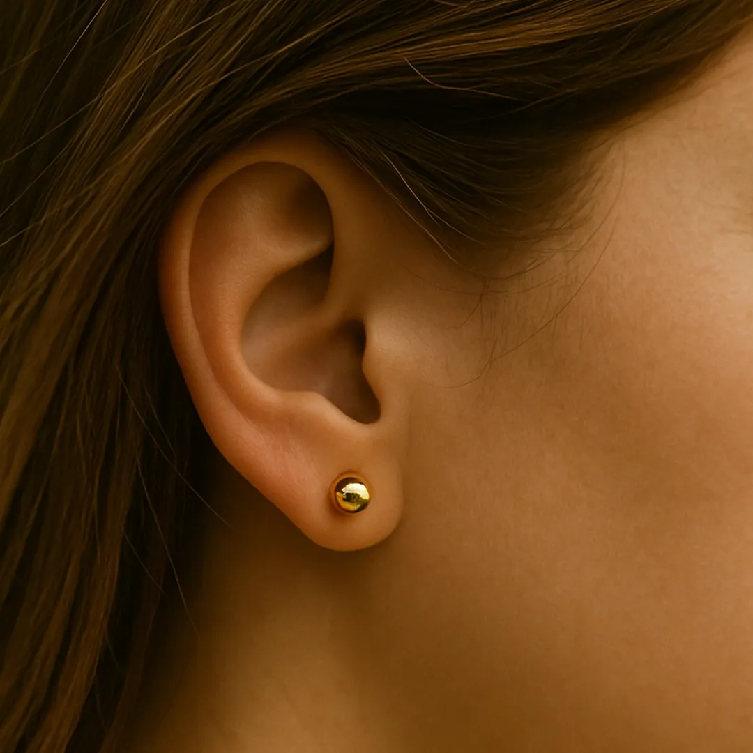 14 Ayar Altın Parlak Top Küpe (7 mm)