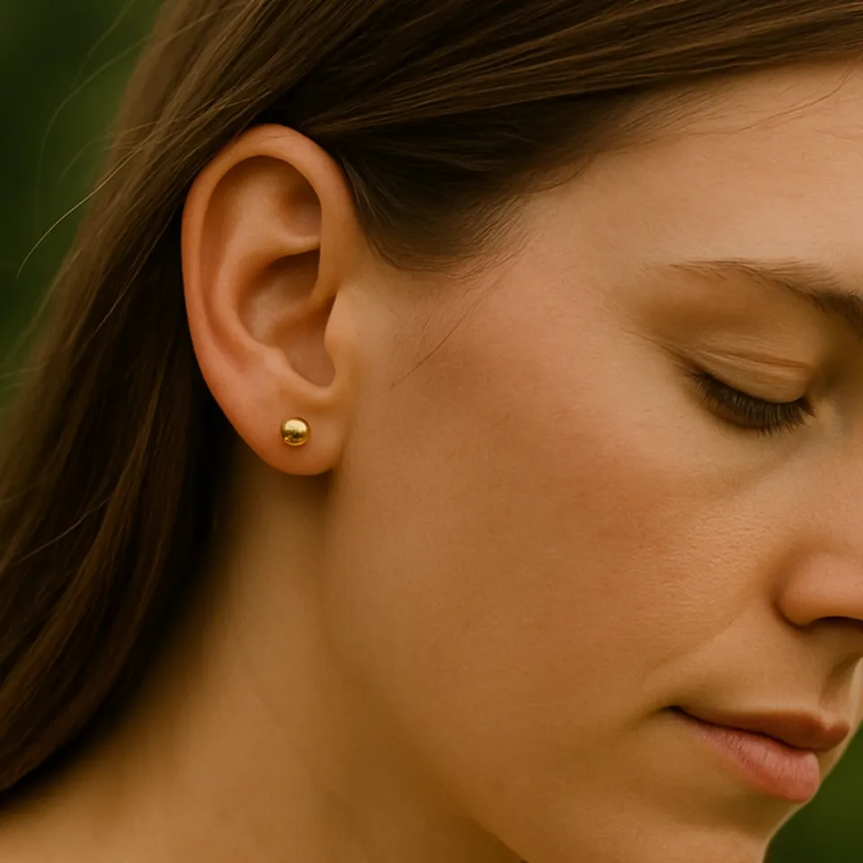 14 Ayar Altın Parlak Top Küpe (7 mm)