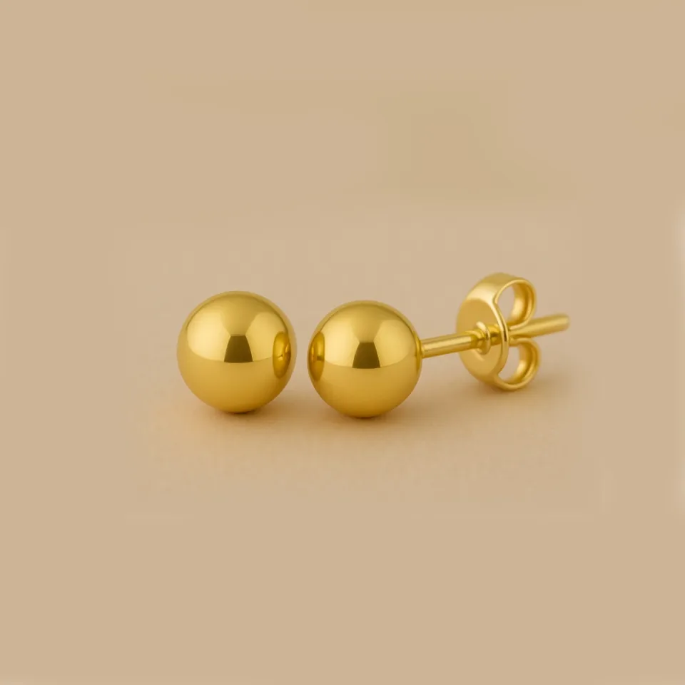 14 Ayar Altın Parlak Top Küpe (7 mm)