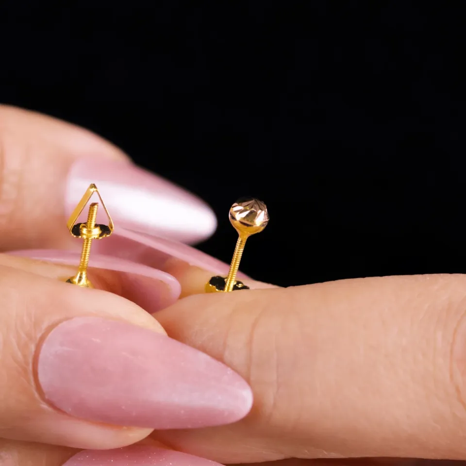 14 Ayar Altın Kalemli Top Küpe (4 mm)