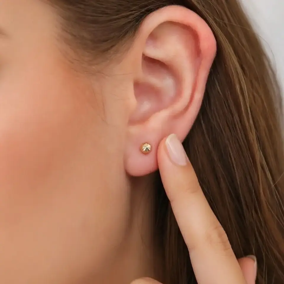 14 Ayar Altın Kalemli Top Küpe (4 mm)