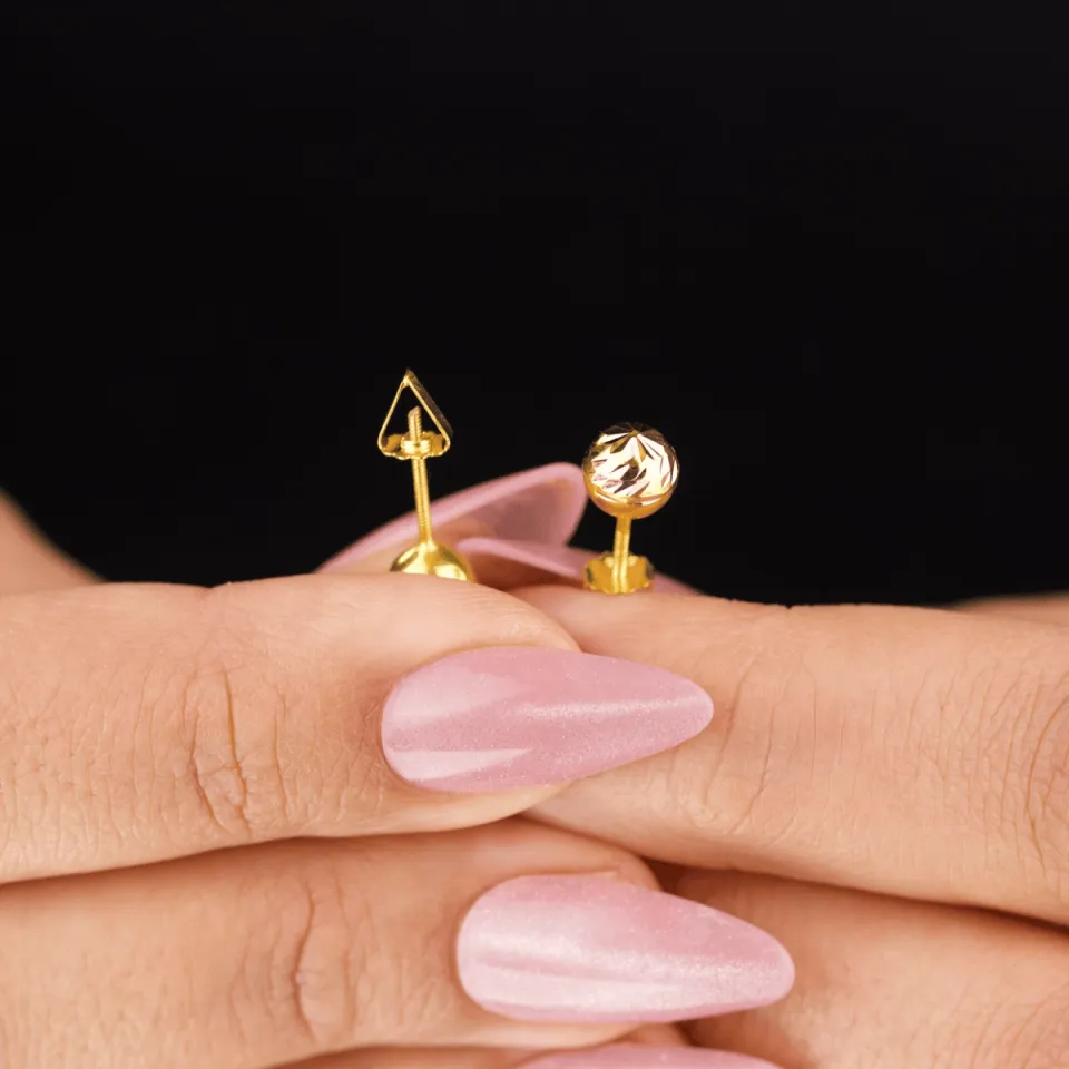 14 Ayar Altın Kalemli Top Küpe (6 mm)