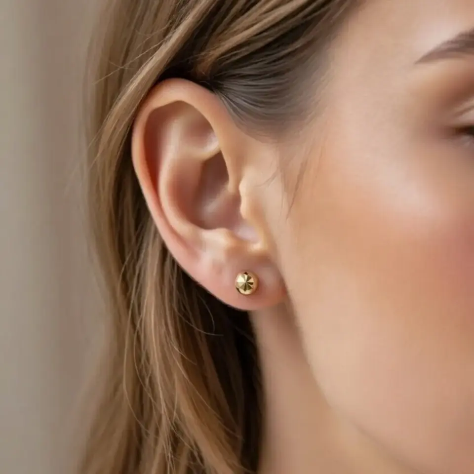 14 Ayar Altın Kalemli Top Küpe (6 mm)