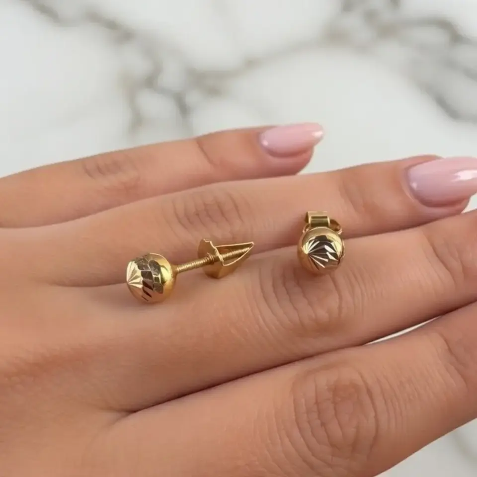 14 Ayar Altın Kalemli Top Küpe (7 mm)