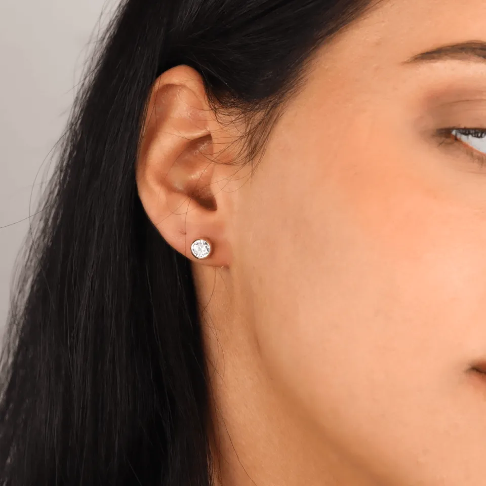 14 Ayar Altın Çerçeve Küpe (7 mm)