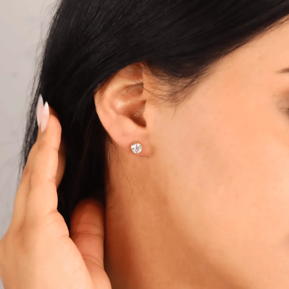 14 Ayar Altın Çerçeve Küpe (7 mm)