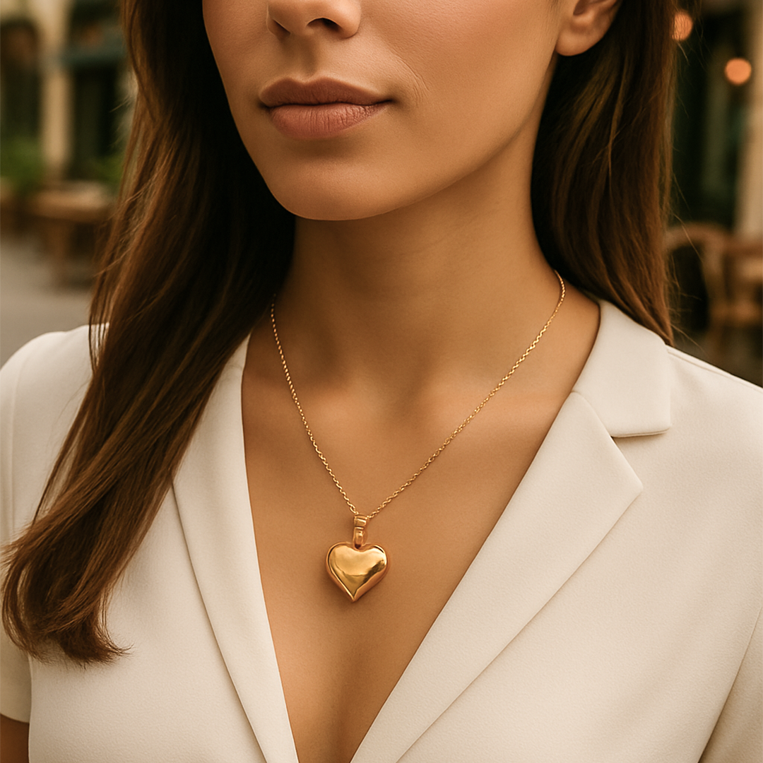 Singapur Zincirli Bombeli Kalp Kolye (XL)