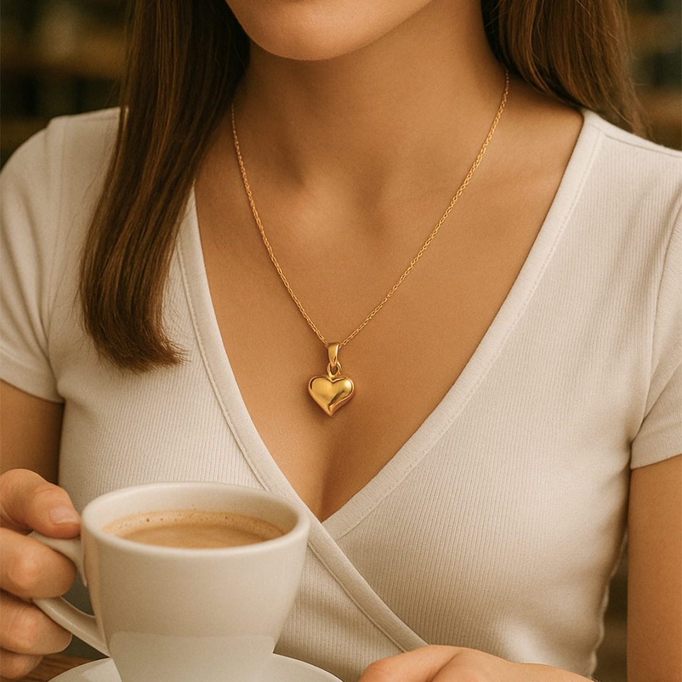 Singapur Zincirli Bombeli Kalp Kolye (XL)