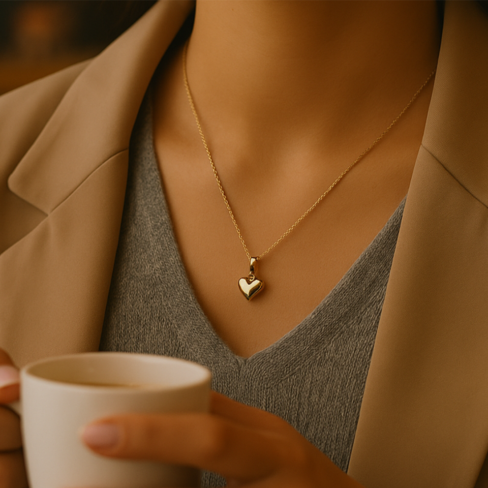 Singapur Zincirli Bombeli Kalp Kolye (S)