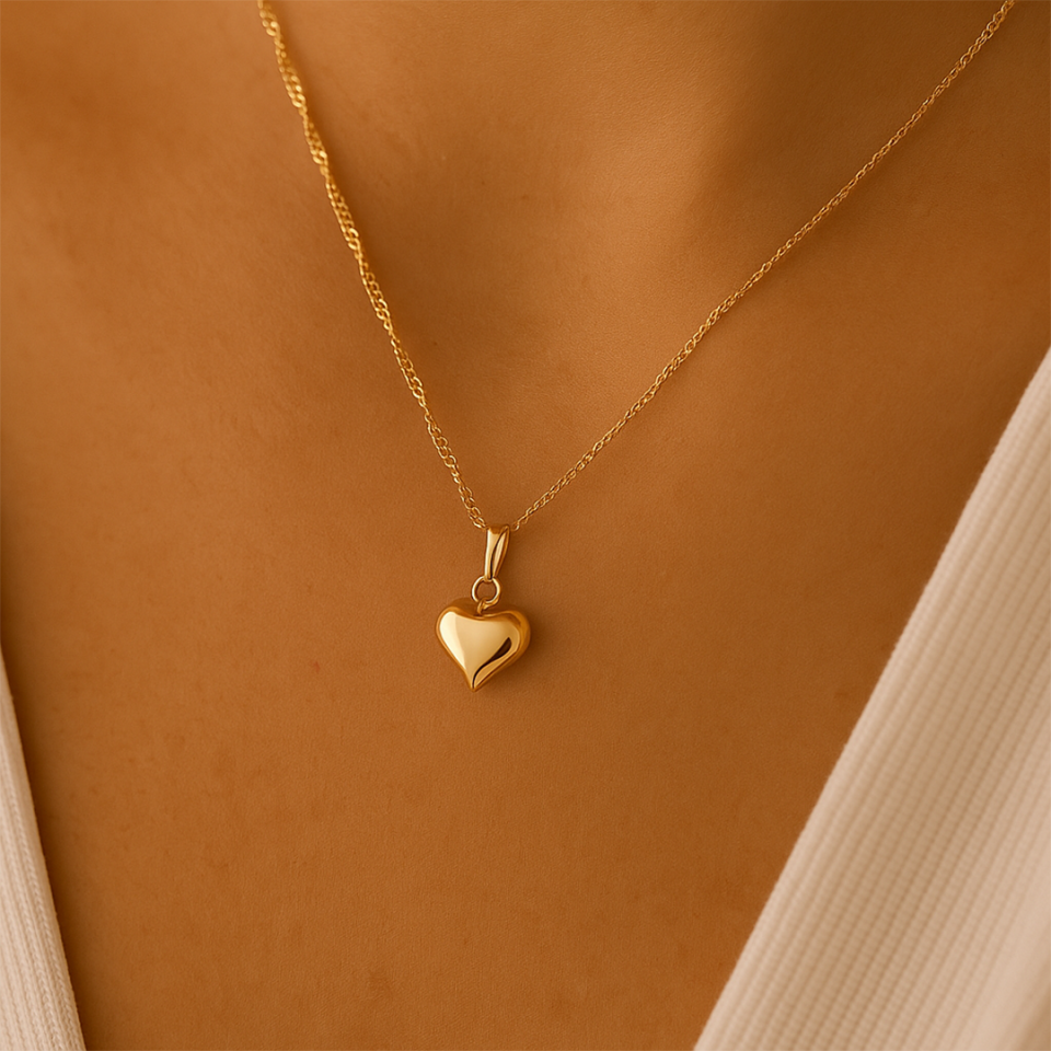 Singapur Zincirli Bombeli Kalp Kolye (S)