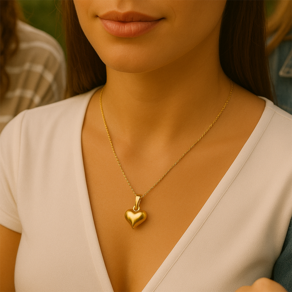 Singapur Zincirli Bombeli Kalp Kolye (M)