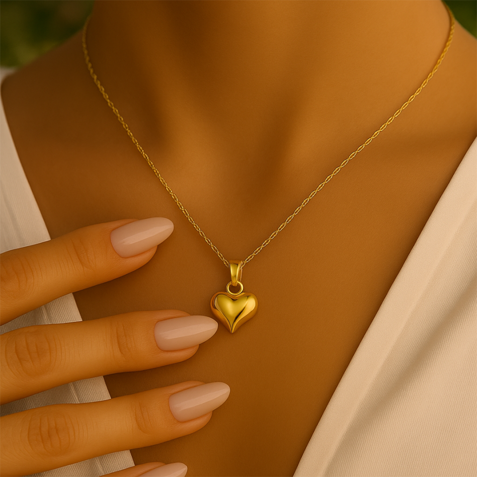 Singapur Zincirli Bombeli Kalp Kolye (M)