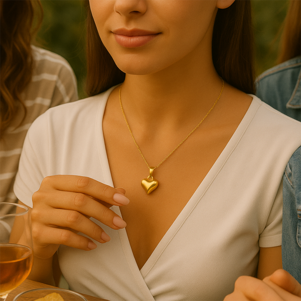 Singapur Zincirli Bombeli Kalp Kolye (M)