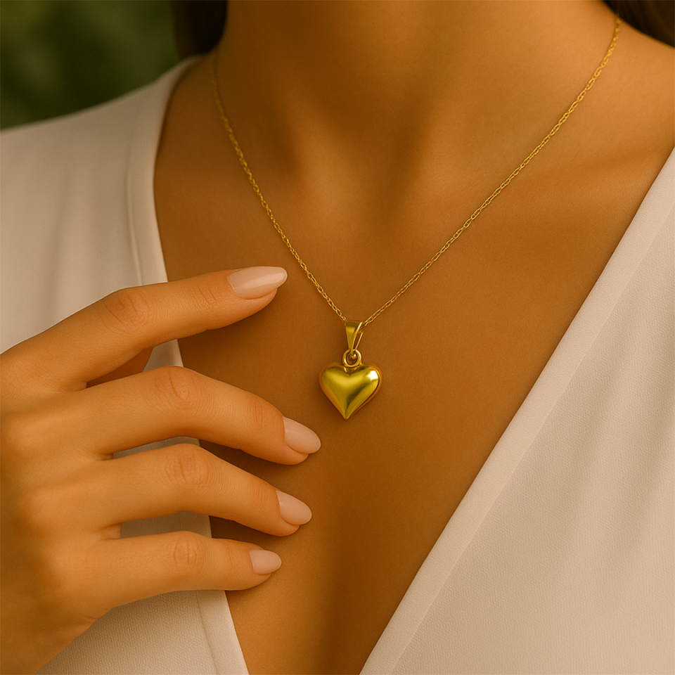 Singapur Zincirli Bombeli Kalp Kolye (M)