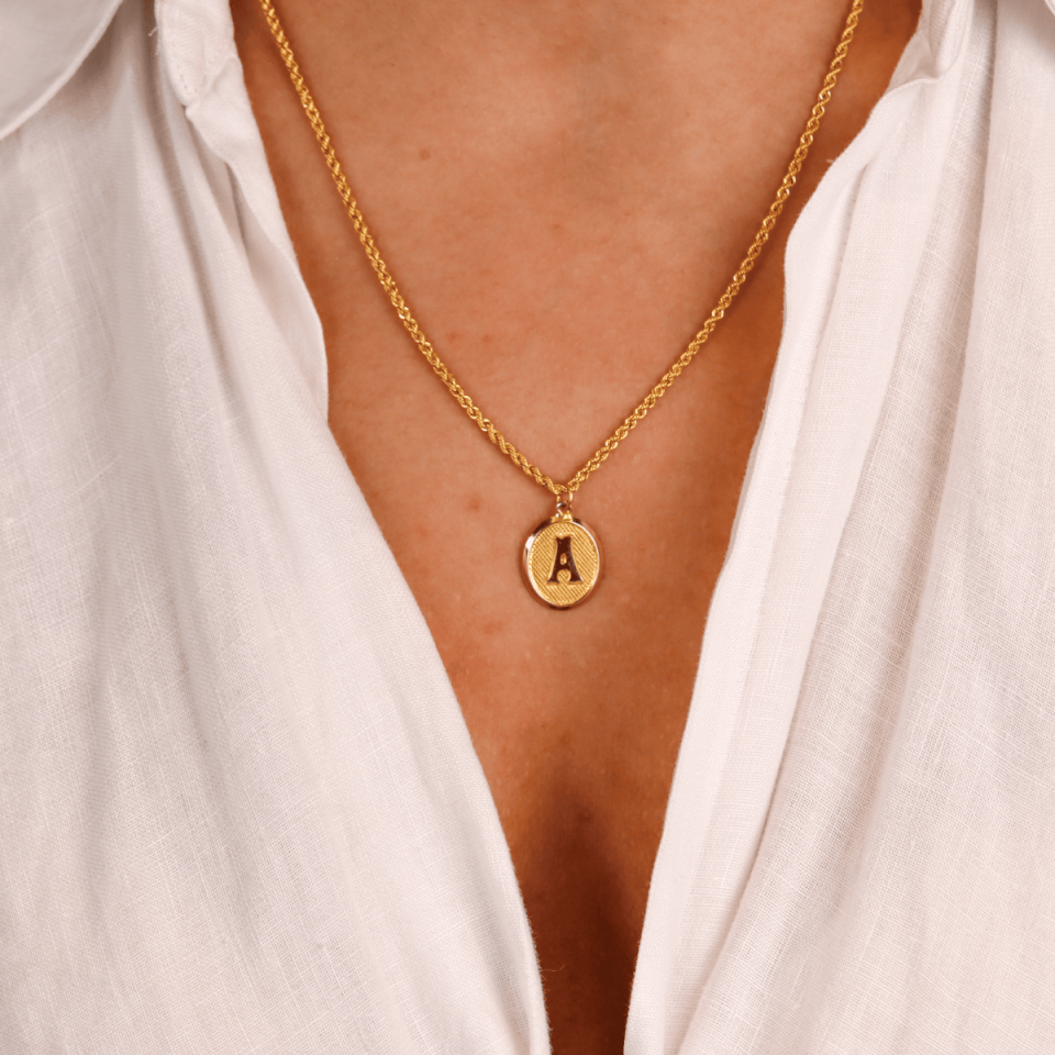 Halat Zincirli Vintage Oval A Harfi Kolye