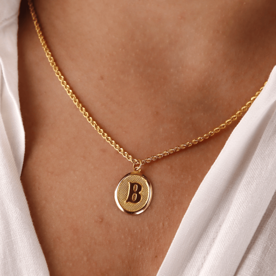 Halat Zincirli Vintage Oval B Harfi Kolye