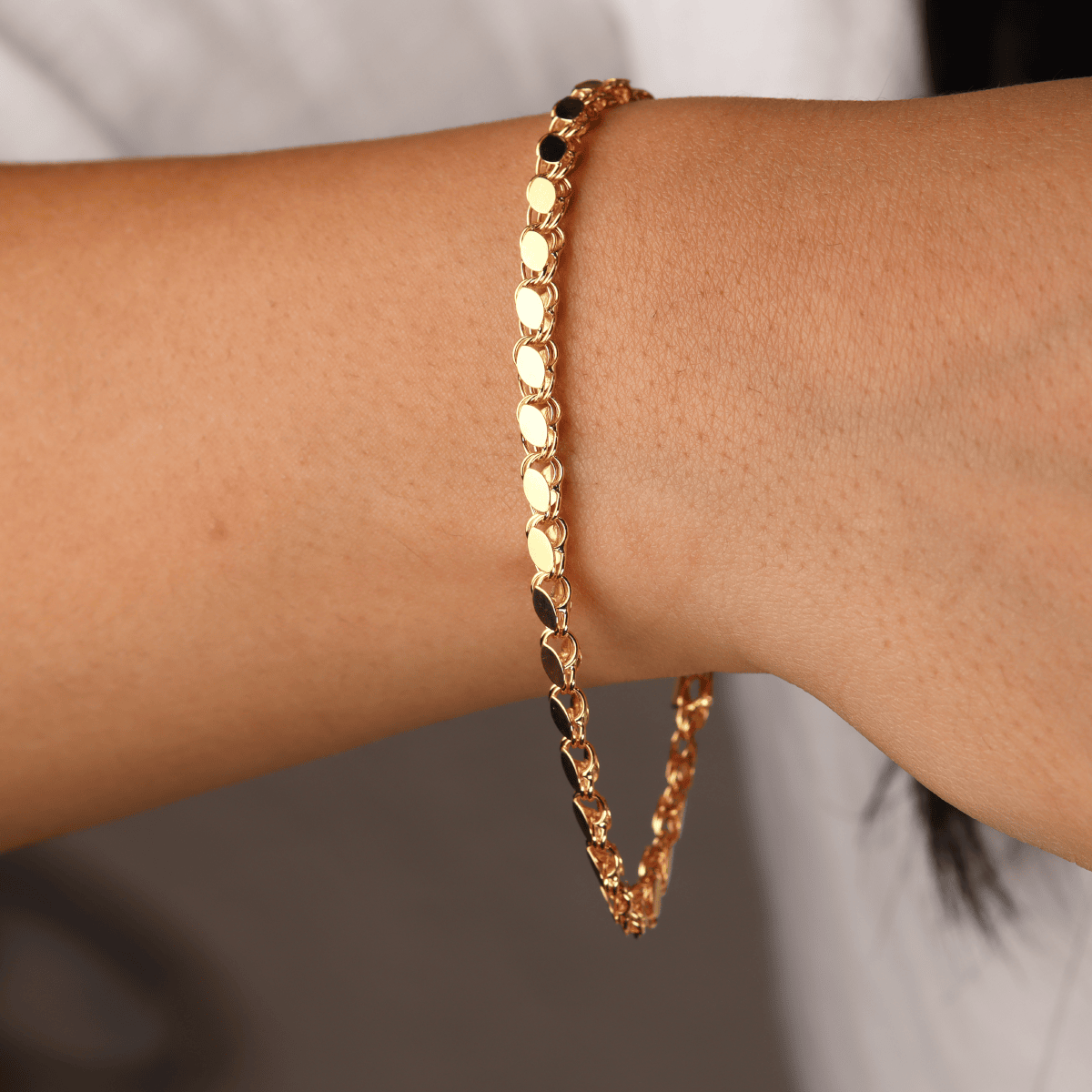 14 Ayar Altın Pullu Zincir Bileklik (L)