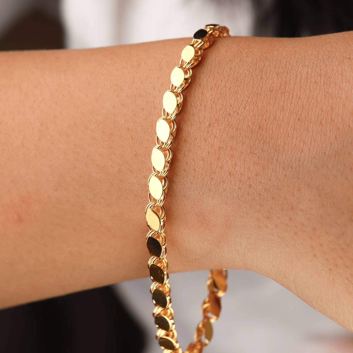 14 Ayar Altın Pullu Zincir Bileklik (XL)