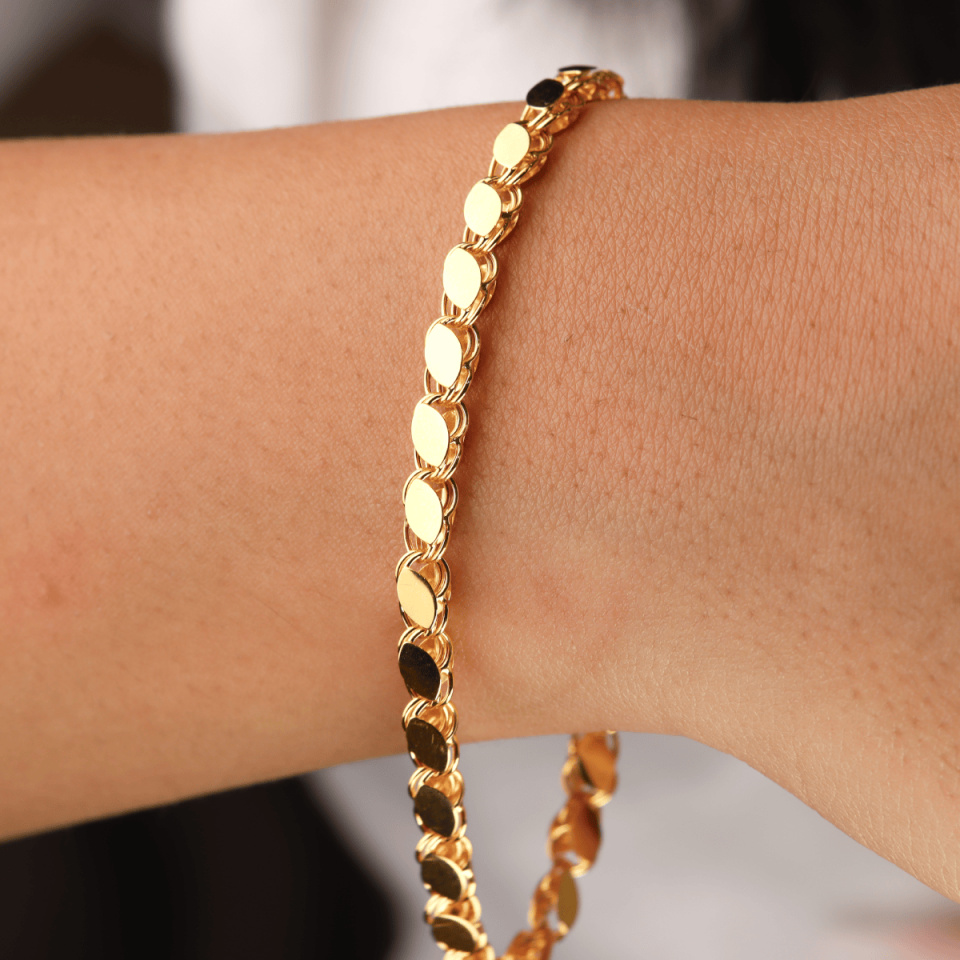 14 Ayar Altın Pullu Zincir Bileklik (XL)