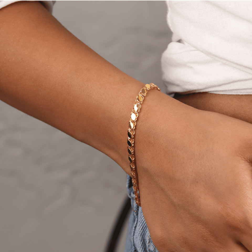 14 Ayar Altın Pullu Zincir Bileklik (XL)