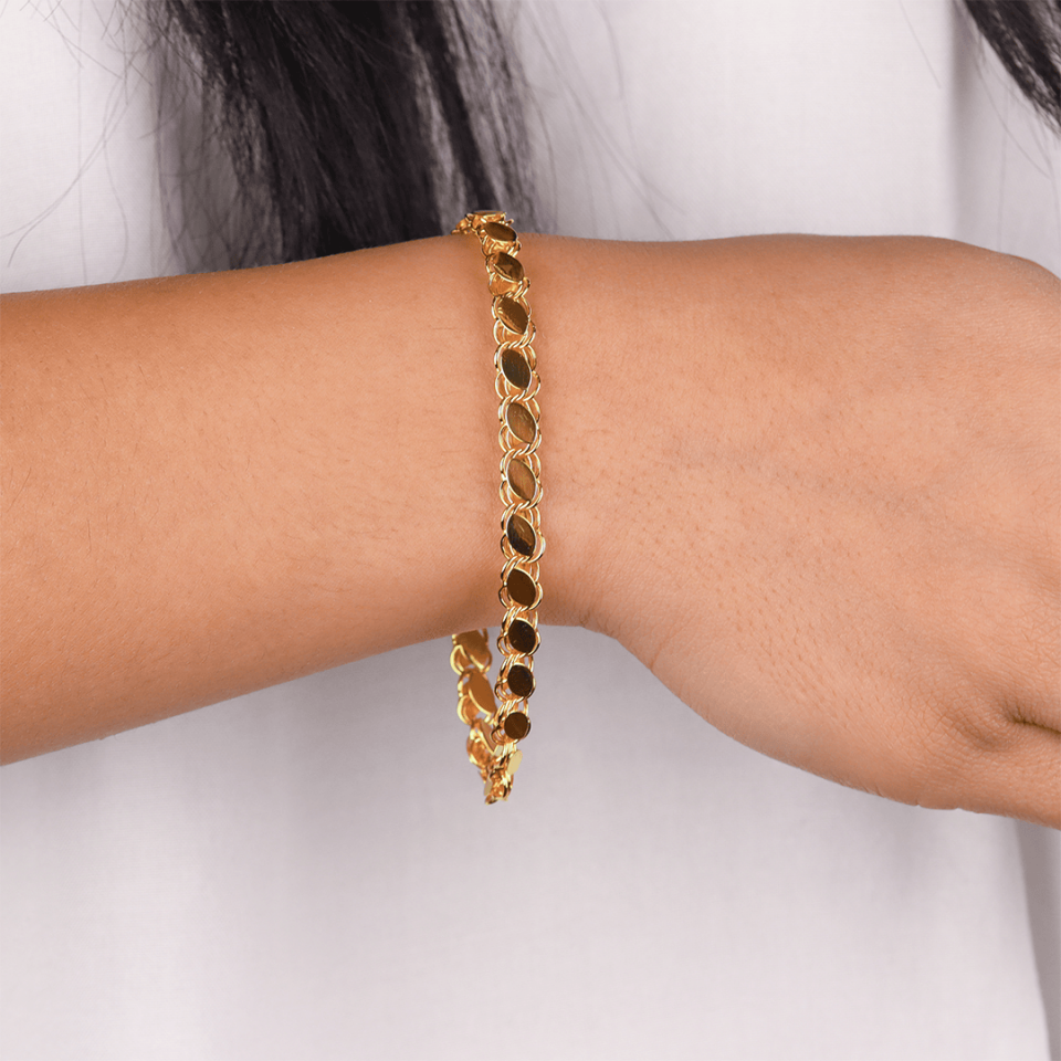 14 Ayar Altın Pullu Zincir Bileklik (XXL)