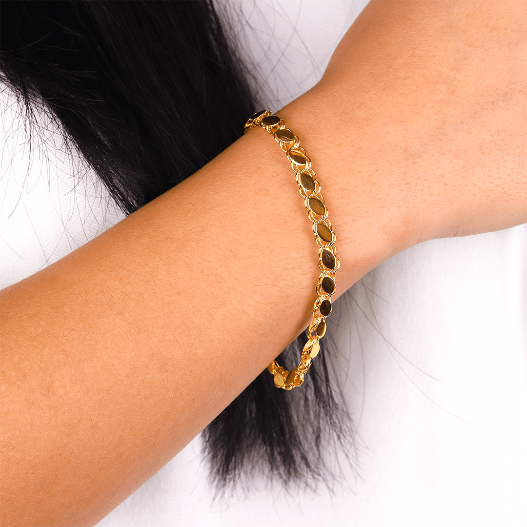 14 Ayar Altın Pullu Zincir Bileklik (XXL)