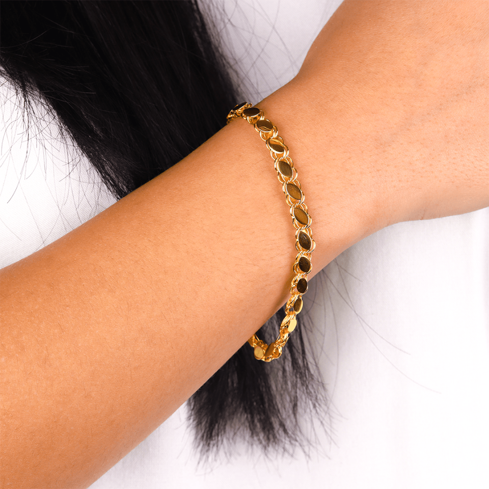 14 Ayar Altın Pullu Zincir Bileklik (XXL)