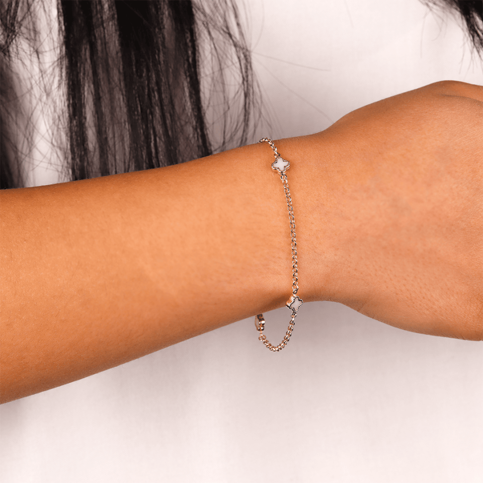 Pembe Taşlı Doç Zincirli Yonca Bileklik