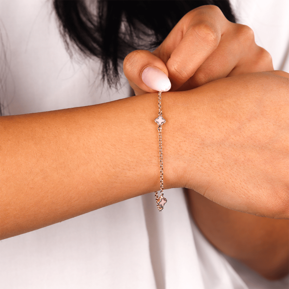 Pembe Taşlı Doç Zincirli Yonca Bileklik