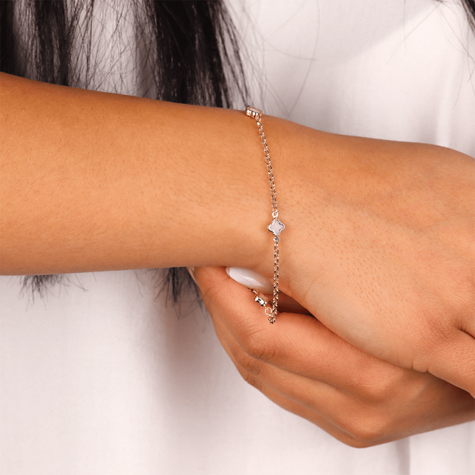 Pembe Taşlı Doç Zincirli Yonca Bileklik