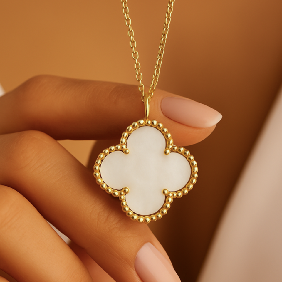 14 Ayar Altın Beyaz Yonca Kolye ( XXL )