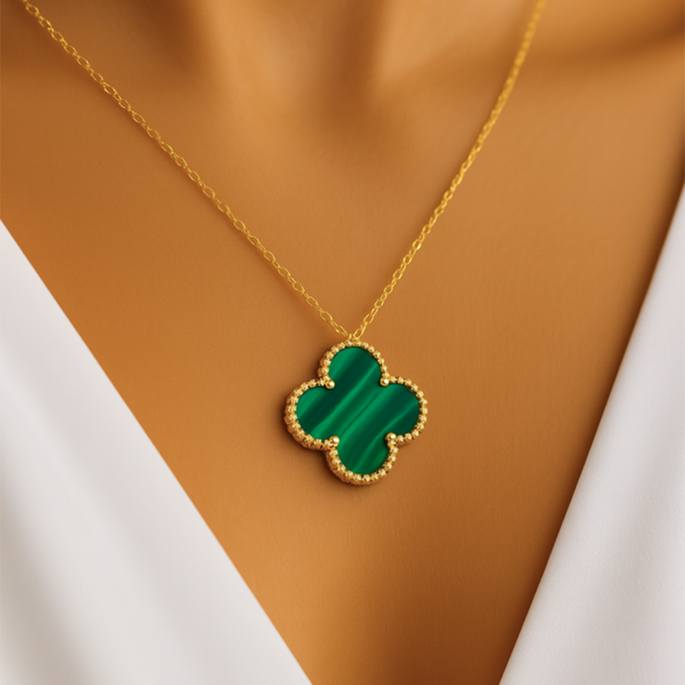 14 Ayar Altın Yeşil Yonca Kolye ( XXL )