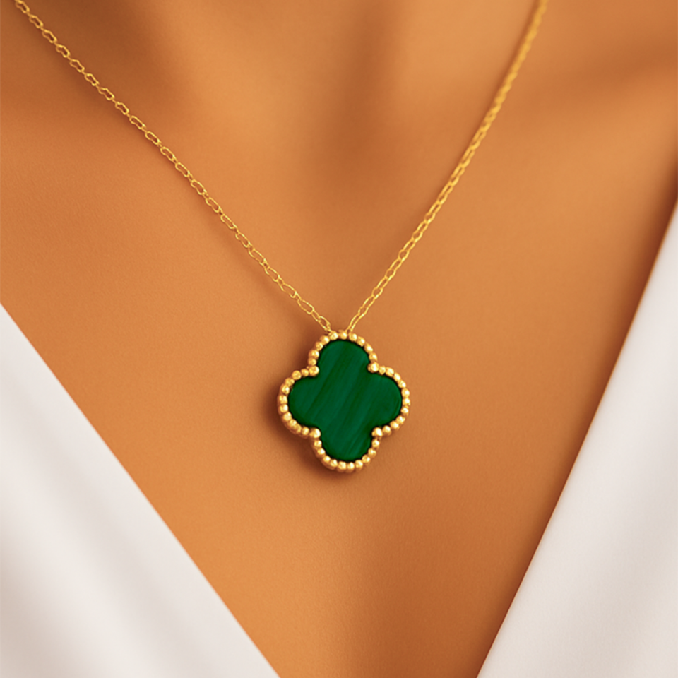 14 Ayar Altın Yeşil Yonca Kolye ( XXL )