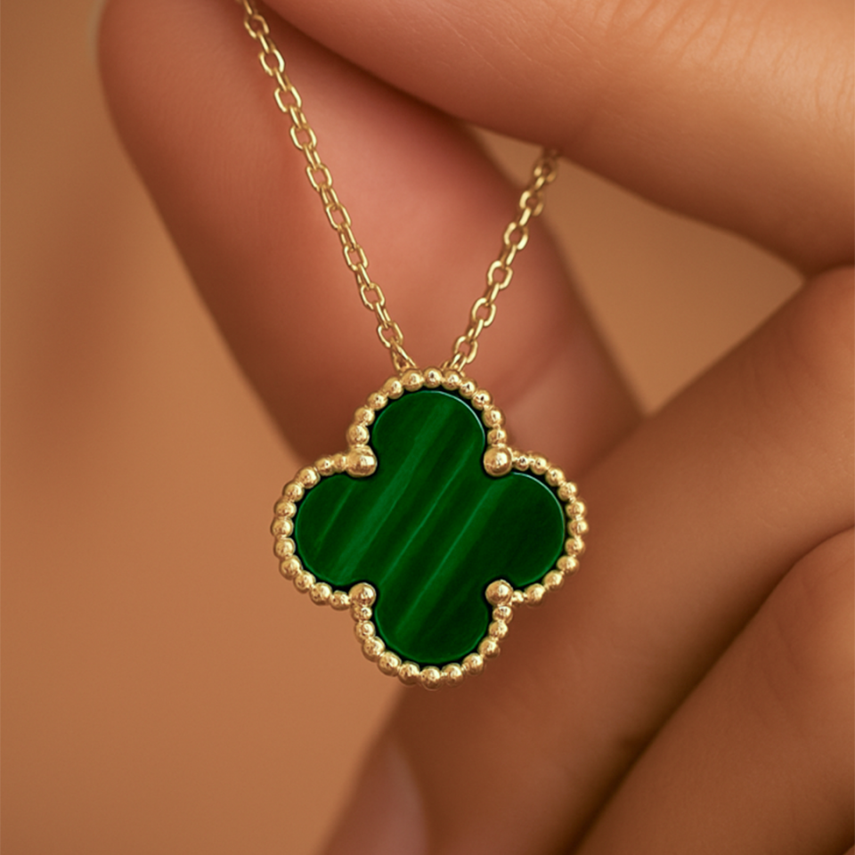 14 Ayar Altın Yeşil Yonca Kolye ( XXL )