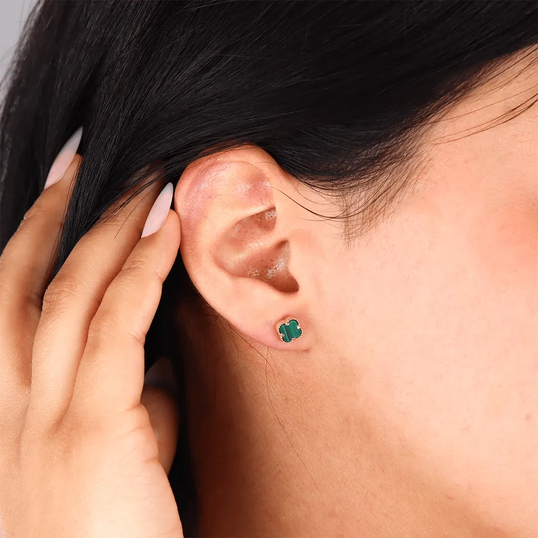 Yeşil Taşlı Yonca Küpe