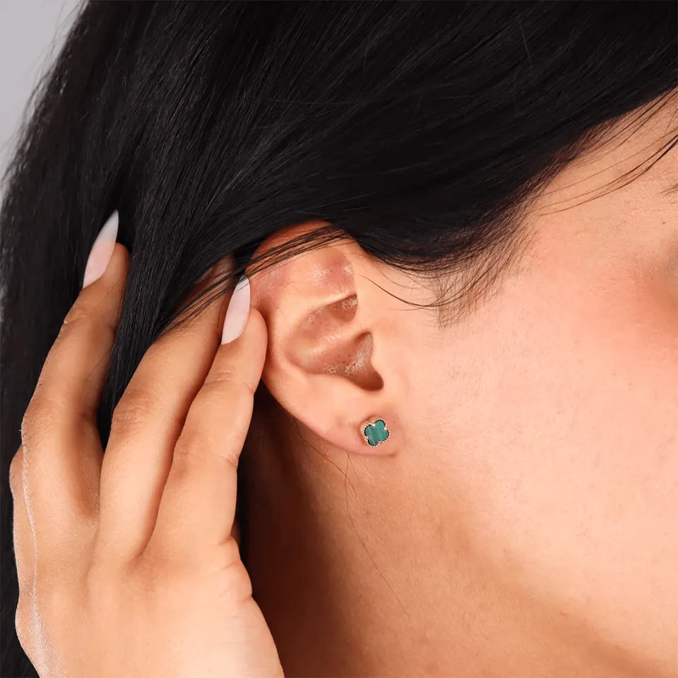 Yeşil Taşlı Yonca Küpe