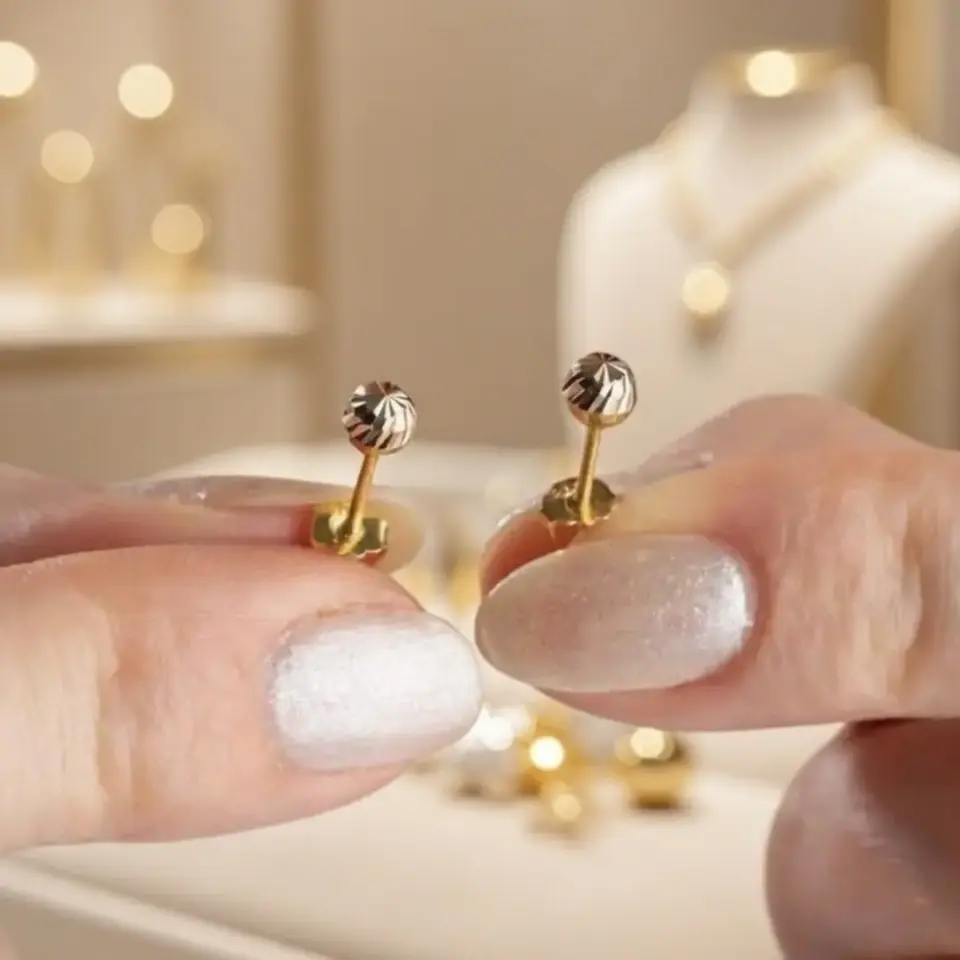 8 Ayar Altın Kalemli Top Küpe (4 mm)