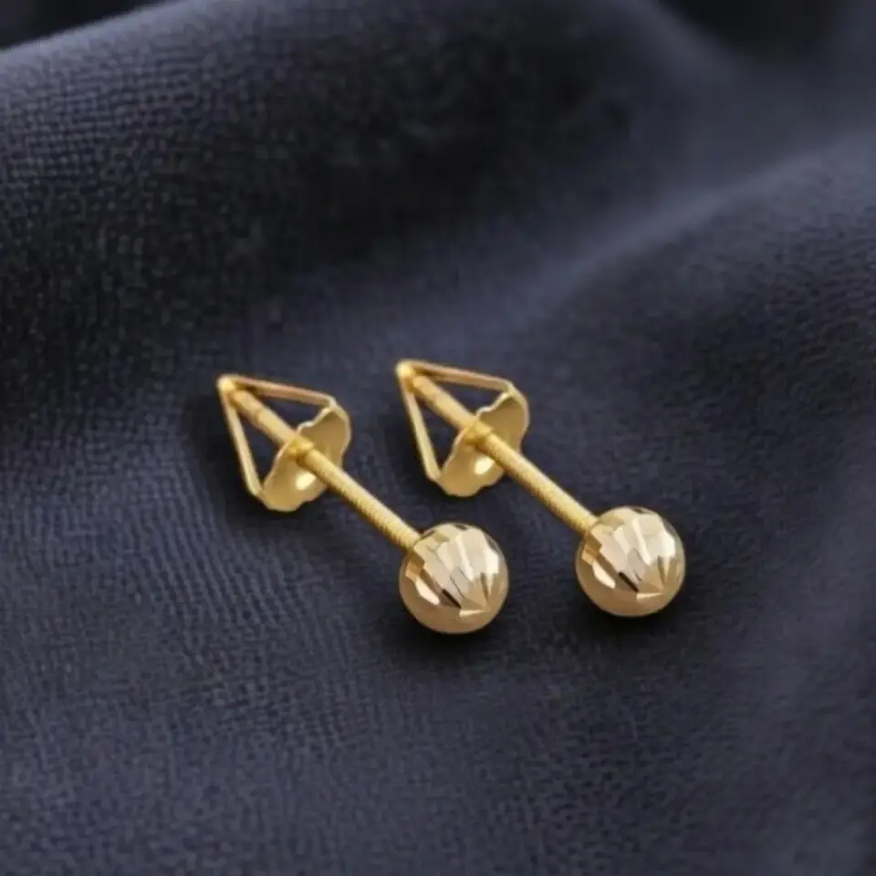 8 Ayar Altın Kalemli Top Küpe (4 mm)