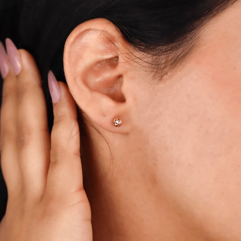 8 Ayar Altın Kalemli Top Küpe (5 mm)