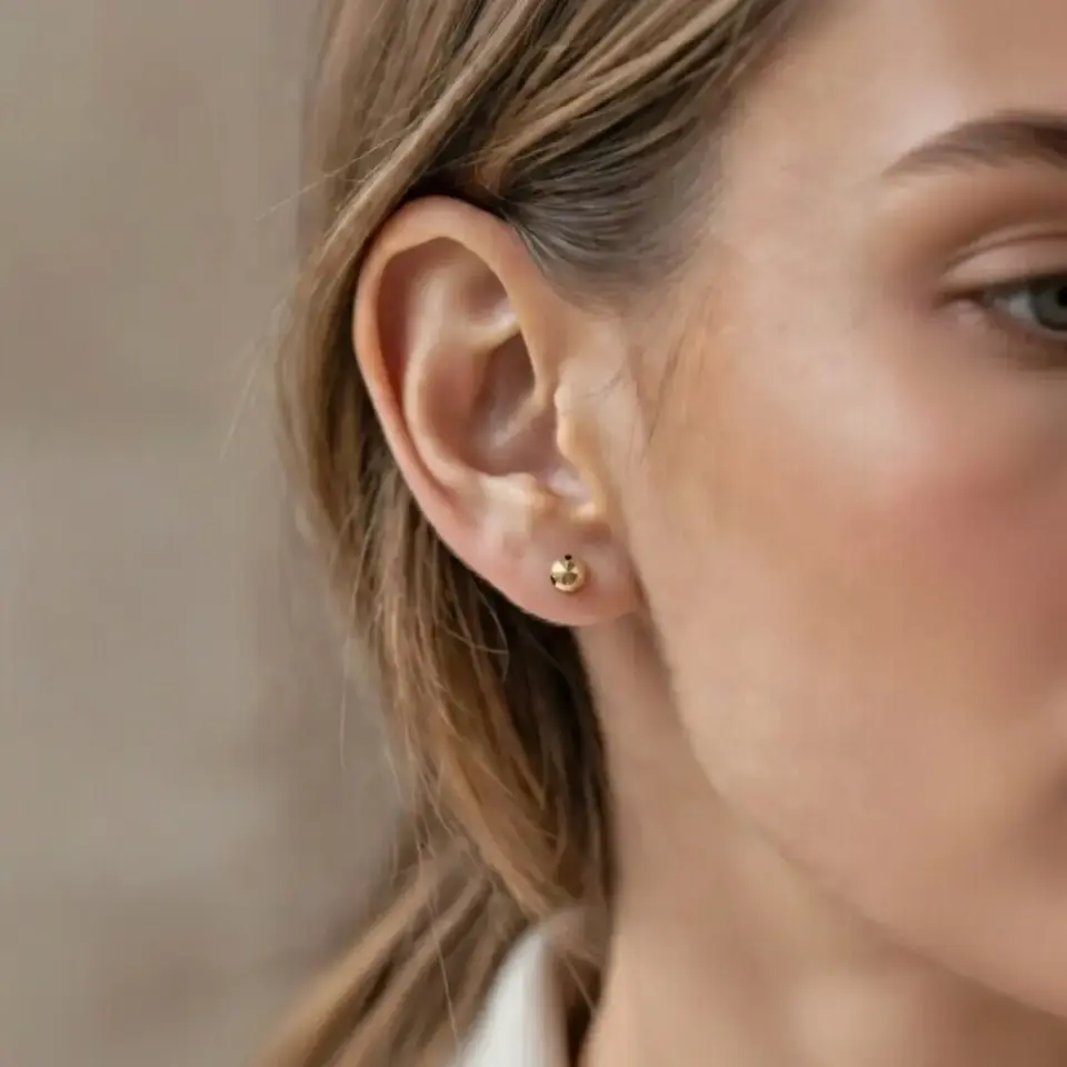 8 Ayar Altın Kalemli Top Küpe (5 mm)