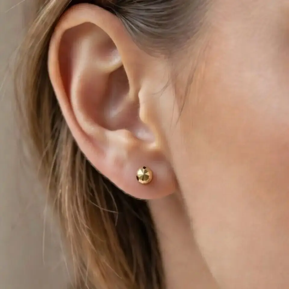 8 Ayar Altın Kalemli Top Küpe (5 mm)