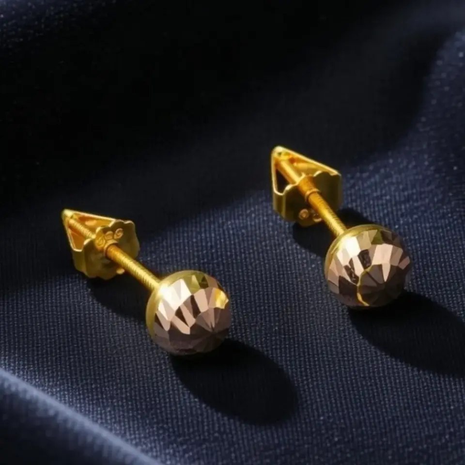 8 Ayar Altın Kalemli Top Küpe (5 mm)