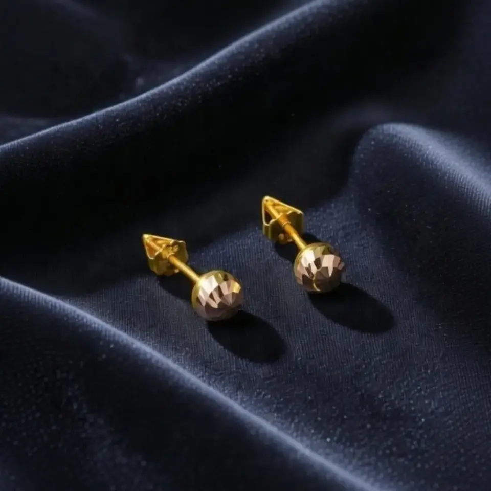 8 Ayar Altın Kalemli Top Küpe (5 mm)