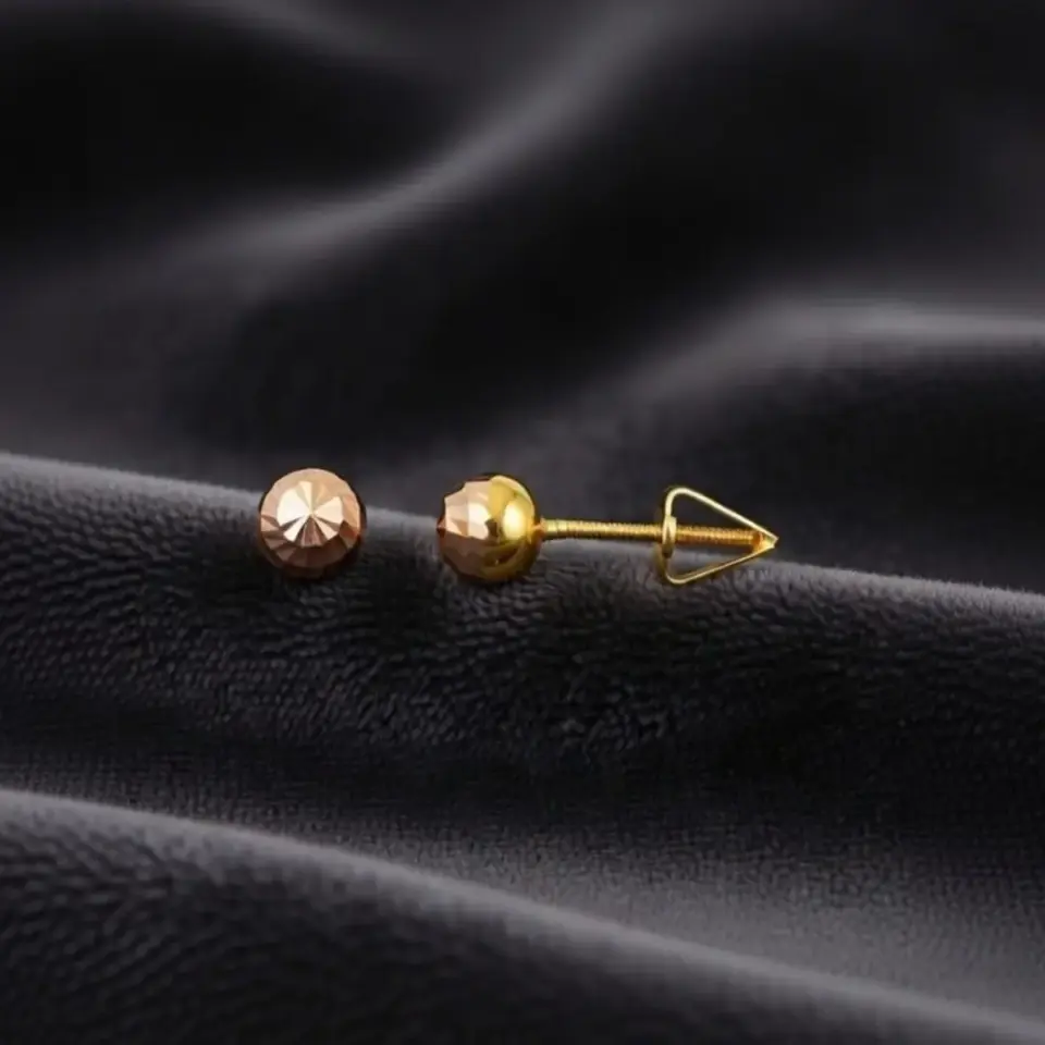 8 Ayar Altın Kalemli Top Küpe (5 mm)