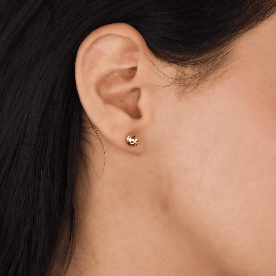 8 Ayar Altın Kalemli Top Küpe (6 mm)